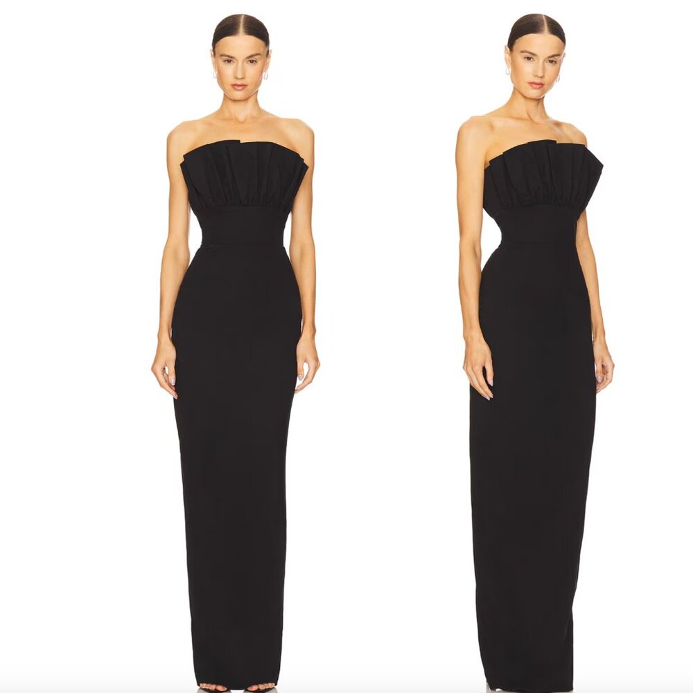 SAU LEE Noah Gown in Black Strapless Formal Maxi Dress 10
